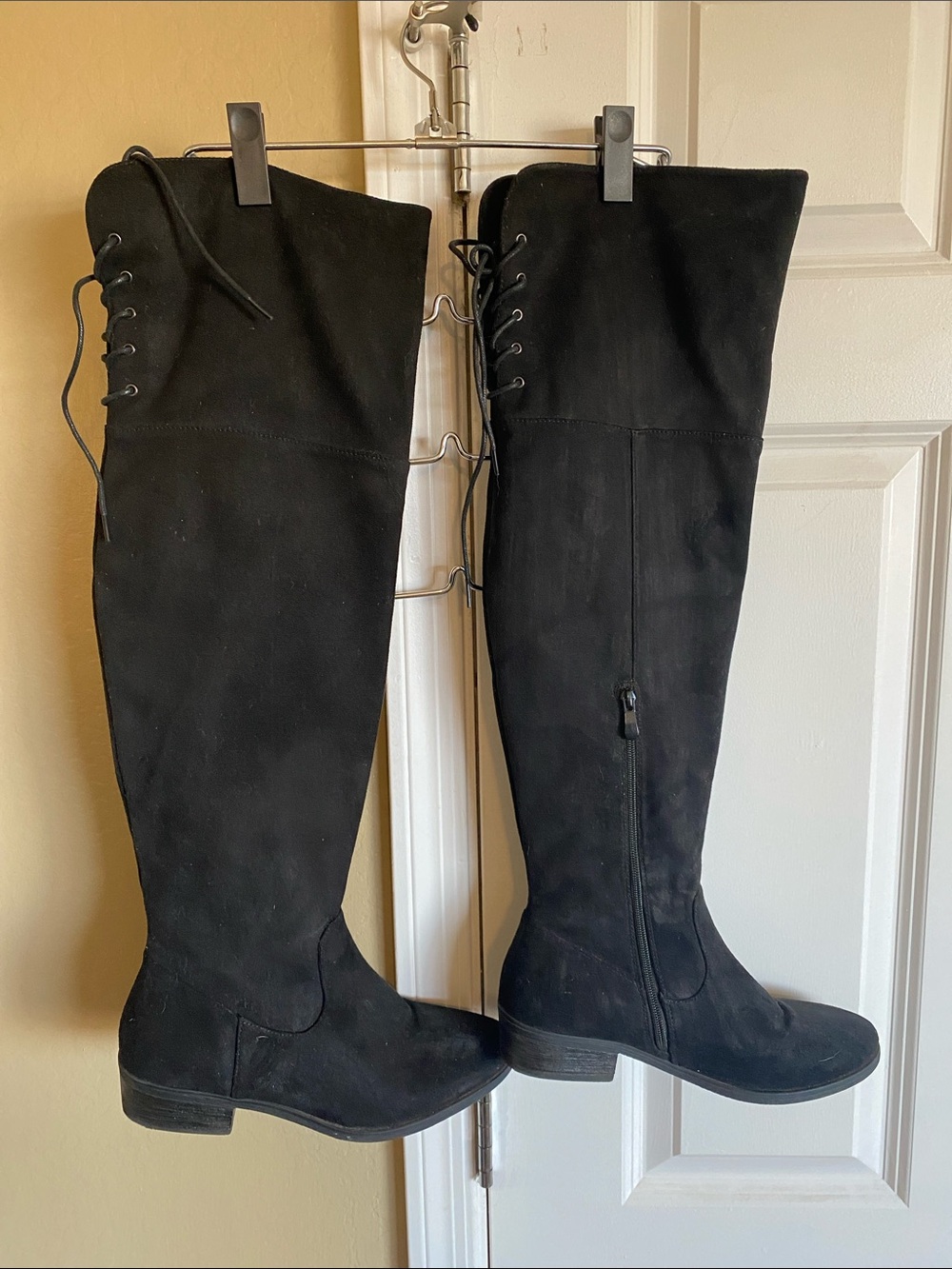 Over-the-Knee Lace-Up Black Suede Boots